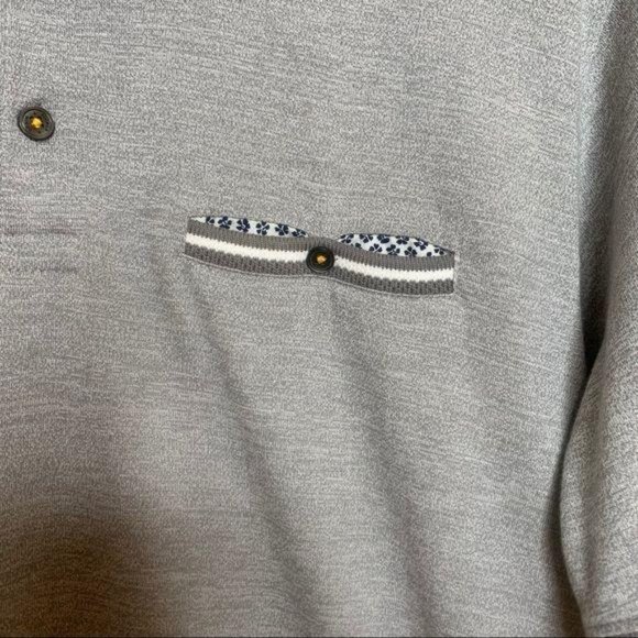 Denim & Flower Polo Shirt Light Heather Gray Contrast Breast Pocket Fitted LG - Picture 3 of 8